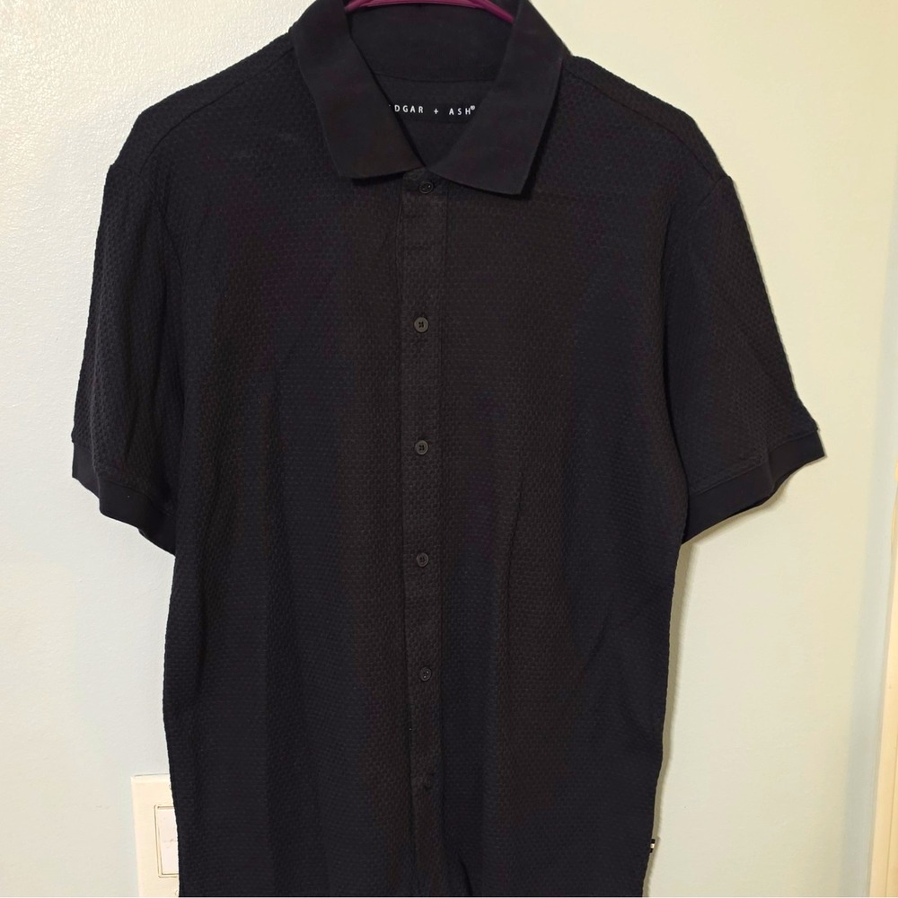 Edgar + Ash Men's Solid Knit Black Short Sleeve Collared Button-Up Shirt S #83